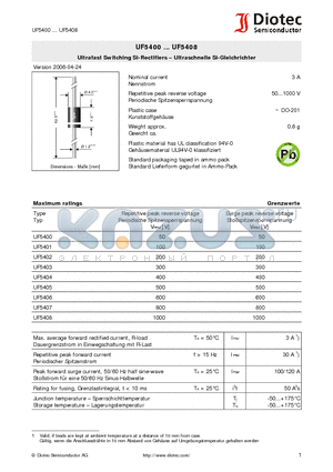 UF5407 datasheet - Ultrafast Switching Si-Rectifiers - Ultraschnelle Si-Gleichrichter