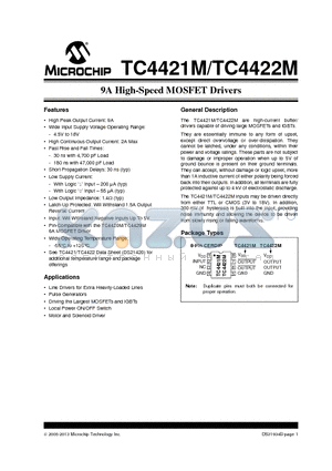 TC4422M datasheet - 9A High-Speed MOSFET Drivers