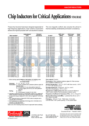 ST413RAE datasheet - Chip Inductors for Critical Applications