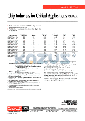 ST413RAM datasheet - Chip Inductors for Critical Applications