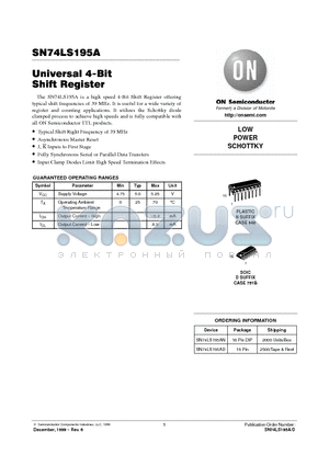 SN74LS195A datasheet - LOW POWER SCHOTTKY