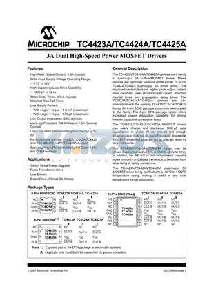 TC4423A datasheet - 3A Dual High-Speed Power MOSFET Drivers