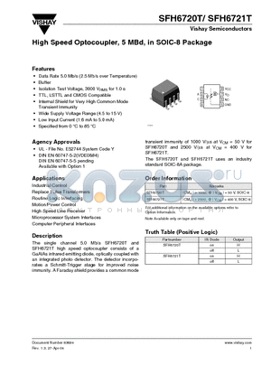 SFH6720T datasheet - High Speed Optocoupler, 5 MBd, in SOIC-8 Package