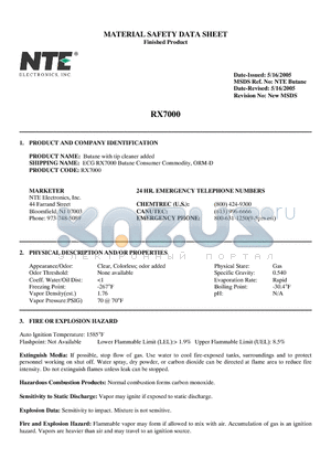 RX7000 datasheet - MATERIAL SAFETY DATA SHEET