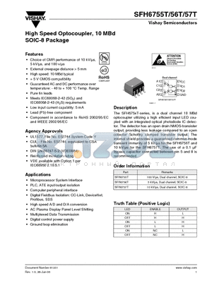 SFH6757T datasheet - High Speed Optocoupler, 10 MBd SOIC-8 Package