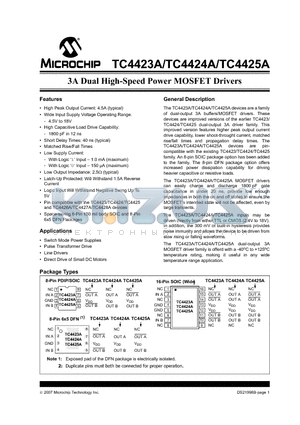 TC4424A datasheet - 3A Dual High-Speed Power MOSFET Drivers