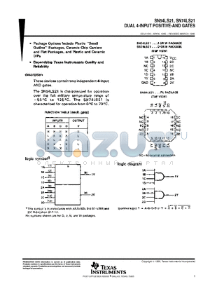 SN74LS21D datasheet - DUAL 4-INPUT POSITIVE-AND GATES