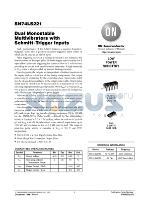 SN74LS221 datasheet - LOW POWER SCHOTTKY