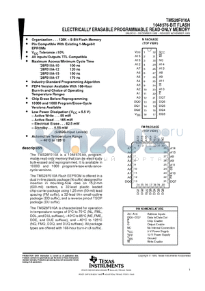 TMS28F010A-10C3NQ4 datasheet - 1048576-BIT FLASH ELECTRICALLY ERASABLE PROGRAMMABLE READ-ONLY MEMORY