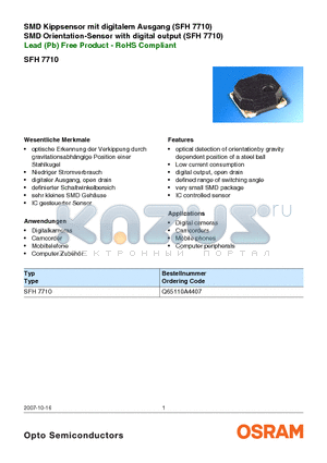 SFH7710 datasheet - SMD Kippsensor mit digitalem Ausgang (SFH 7710) SMD Orientation-Sensor with digital output (SFH 7710) Lead (Pb) Free Product - RoHS Compliant