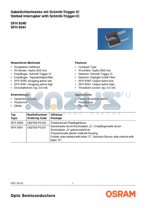 SFH9341 datasheet - Gabellichtschranke mit Schmitt-Trigger IC Slotted Interrupter with Schmitt-Trigger-IC