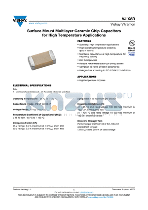 VJ0603H102JEAMT datasheet - Surface Mount Multilayer Ceramic Chip Capacitors for High Temperature Applications