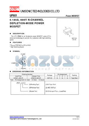 UF601G-AE3-R datasheet - 0.185A, 600V N-CHANNEL DEPLETION-MODE POWER MOSFET