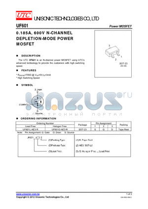 UF601L-AE3-R datasheet - 0.185A, 600V N-CHANNEL DEPLETION-MODE POWER MOSFET