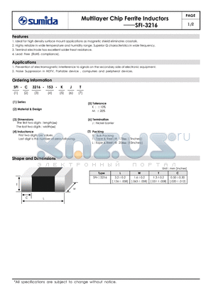 SFI-A3216-681 datasheet - Multilayer Chip Ferrite Inductors