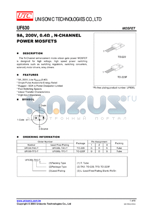 UF630 datasheet - 9A, 200V, 0.4 , N-CHANNEL POWER MOSFETS