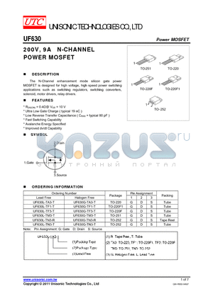 UF630G-TN3-R datasheet - 200V, 9A N-CHANNEL POWER MOSFET