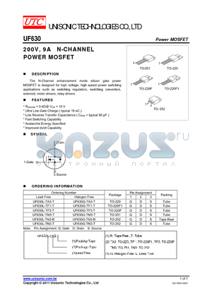 UF630L-TF3-T datasheet - 200V, 9A N-CHANNEL POWER MOSFET