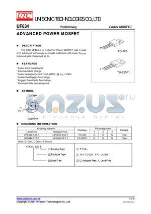 UF634G-TF1-T datasheet - ADVANCED POWER MOSFETADVANCED POWER MOSFET