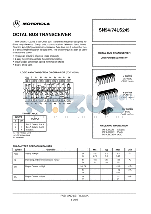 SN74LS245DW datasheet - OCTAL BUS TRANSCEIVER