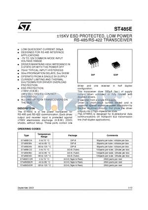 ST485ECD datasheet - a5KV ESD PROTECTED, LOW POWER RS-485/RS-422 TRANSCEIVER