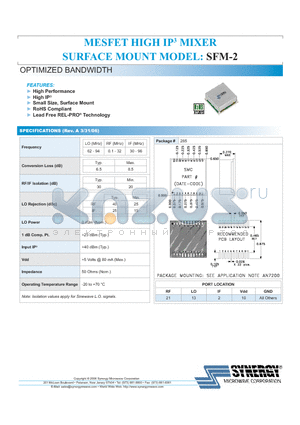 SFM-2 datasheet - MESFET HIGH IP3 MIXER SURFACE OPTIMIZED BANDWIDTH