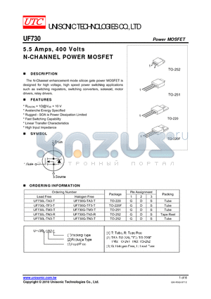 UF730G-TF3-T datasheet - 5.5 Amps, 400 Volts N-CHANNEL POWER MOSFET