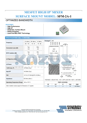 SFM-2A-1 datasheet - MESFET HIGH IP3 MIXER SURFACE OPTIMIZED BANDWIDTH