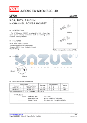 UF730 datasheet - 5.5A, 400V, 1.0 OHM, N-CHANNEL POWER MOSFET