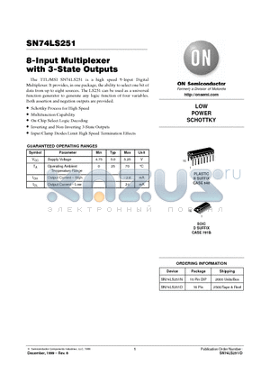 SN74LS251 datasheet - LOW POWER SCHOTTKY