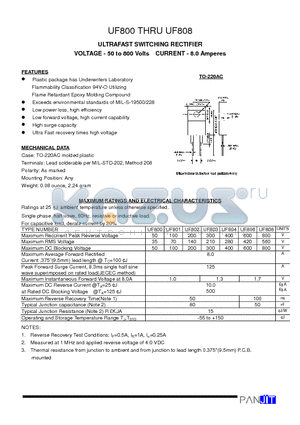 UF800 datasheet - ULTRAFAST SWITCHING RECTIFIER