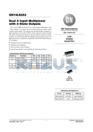 SN74LS253N datasheet - LOW POWER SCHOTTKY