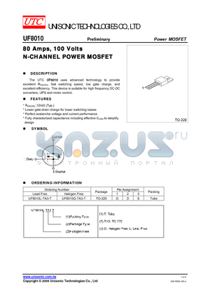 UF8010 datasheet - 80 Amps, 100 Volts N-CHANNEL POWER MOSFET