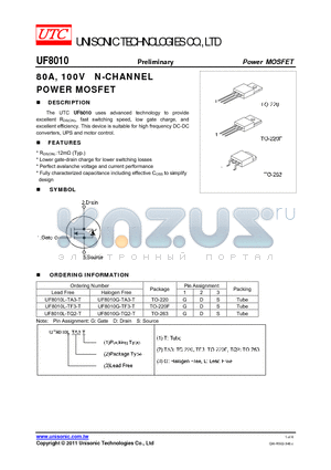 UF8010G-TA3-T datasheet - 80A, 100V N-CHANNEL POWER MOSFET