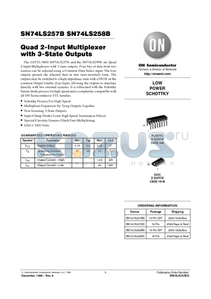 SN74LS257BD datasheet - LOW POWER SCHOTTKY