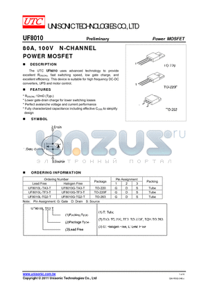 UF8010L-TQ2-T datasheet - 80A, 100V N-CHANNEL POWER MOSFET