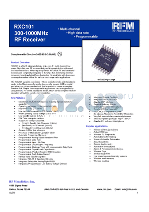RXC101 datasheet - Multi-channel High data rate Programmable