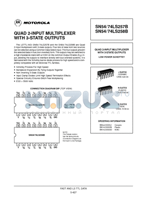 SN74LS257D datasheet - QUAD 2-INPUT MULTIPLEXER WITH 3-STATE OUTPUTS