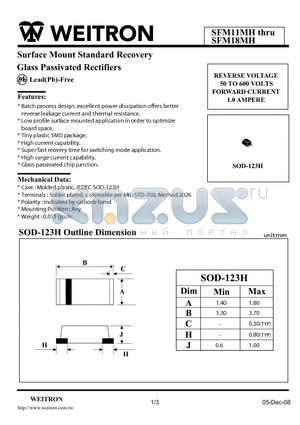 SFM17MH datasheet - Surface Mount Standard Recovery Glass Passivated Rectifiers