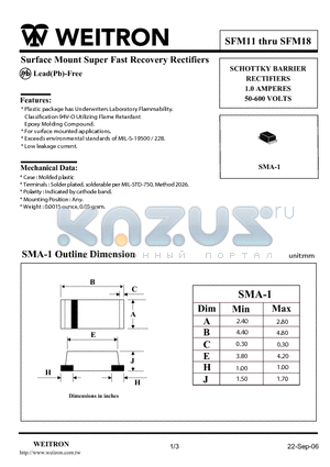 SFM18 datasheet - Surface Mount Super Fast Recovery Rectifiers