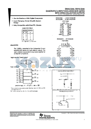 SN74LS266DE4 datasheet - QUADRUPLE 2-INPUT EXCLUSIVE-NOR GATES WITH OPEN-COLLECTOR OUTPUTS