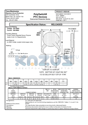 RXE010S datasheet - Poly Switch PTC DEVICES