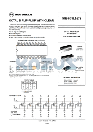 SN74LS273N datasheet - OCTAL D FLIP-FLOP WITH CLEAR