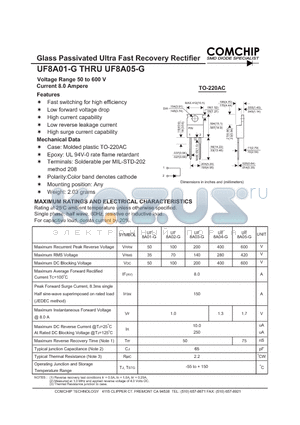 UF8A01-G datasheet - Glass Passivated Ultra Fast Recovery Rectifier