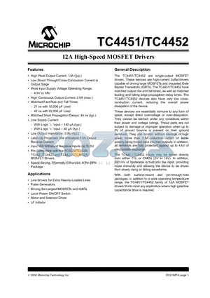 TC4451VPA datasheet - 12A High-Speed MOSFET Drivers