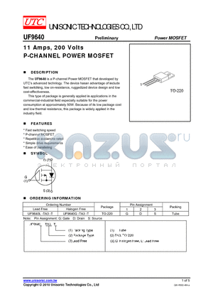 UF9640 datasheet - 11 Amps, 200 Volts P-CHANNEL POWER MOSFET