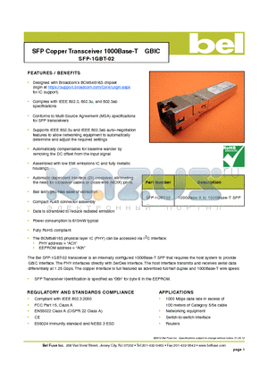 SFP-1GBT-02_12 datasheet - SFP Copper Transceiver 1000Base-T GBIC
