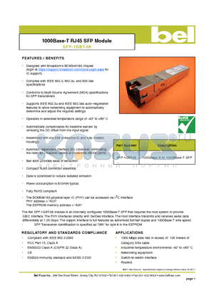 SFP-1GBT-06 datasheet - 1000Base-T RJ45 SFP Module