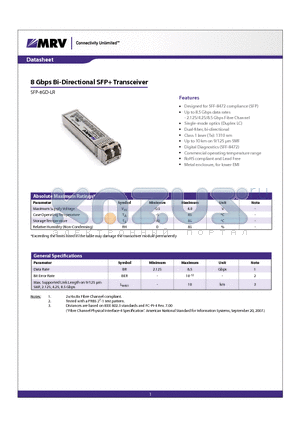 SFP-8GD-LR datasheet - 8 Gbps Bi-Directional SFP Transceiver