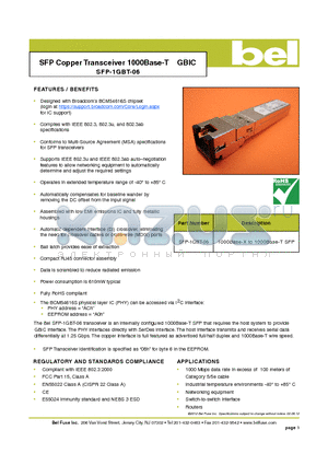 SFP-1GBT-06_12 datasheet - SFP Copper Transceiver 1000Base-T GBIC